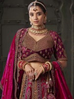 Magenta Pink Premium Lycra Velvet Lehenga Choli